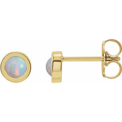 14K Yellow Gold Cabochon Natural White Opal Bezel-Set Solitaire Earrings