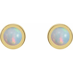 14K Yellow Gold Cabochon Natural White Opal Bezel-Set Solitaire Earrings