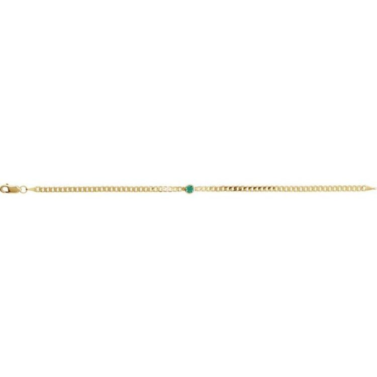 14K Yellow Gold Lab-Grown Emerald Link 7" Bracelet