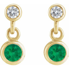 14K Yellow Gold Lab-Grown Emerald & .05 CTW Natural Diamond Two-Stone Earrings