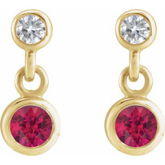 14K Yellow Gold Natural Ruby & .05 CTW Natural Diamond Two-Stone Earrings