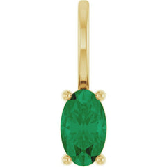 14K Yellow Gold 5x3 mm Lab-Grown Emerald Charm/Pendant