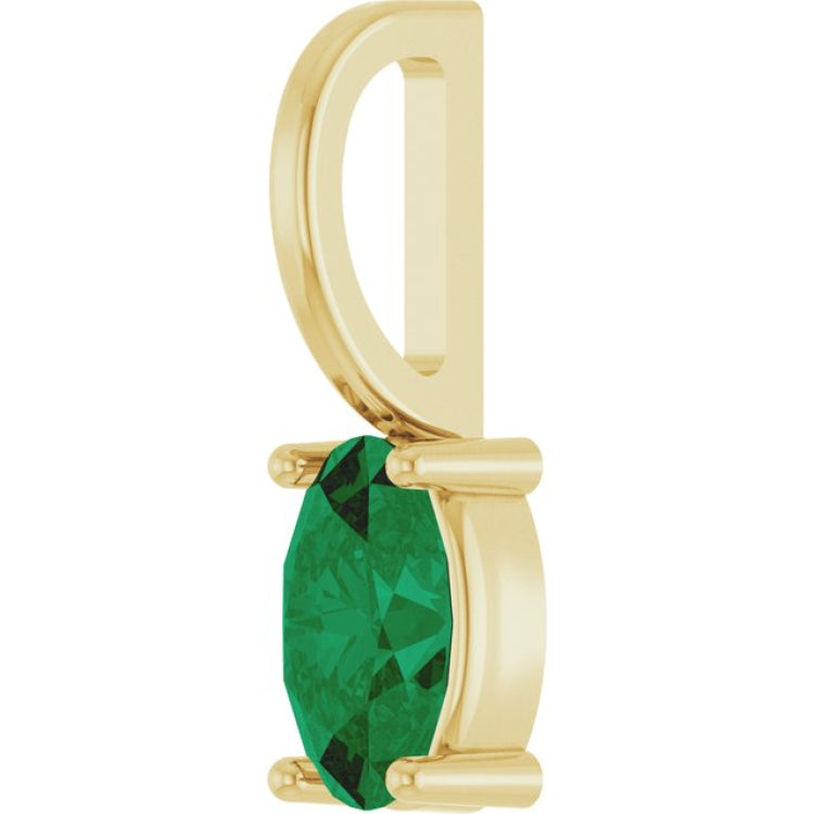 14K Yellow Gold 5x3 mm Lab-Grown Emerald Charm/Pendant
