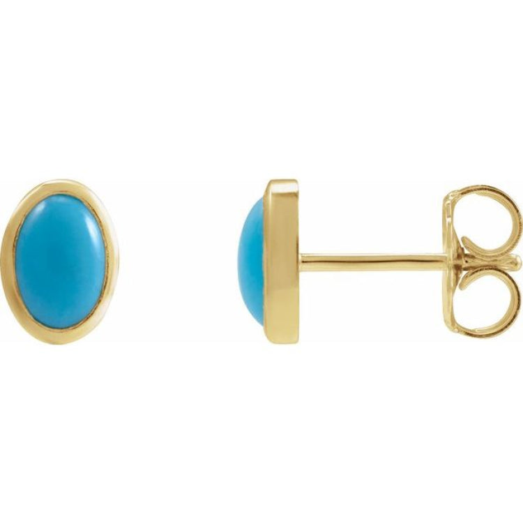 14K Yellow Gold Natural Turquoise Earrings