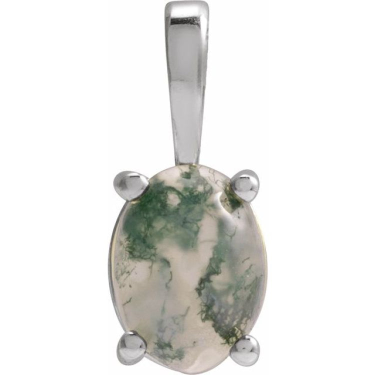14K White Gold Natural Moss Agate Pendant