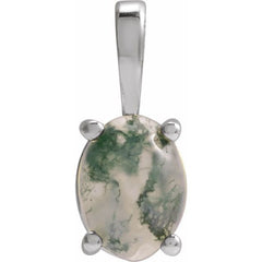 14K White Gold Natural Moss Agate Pendant