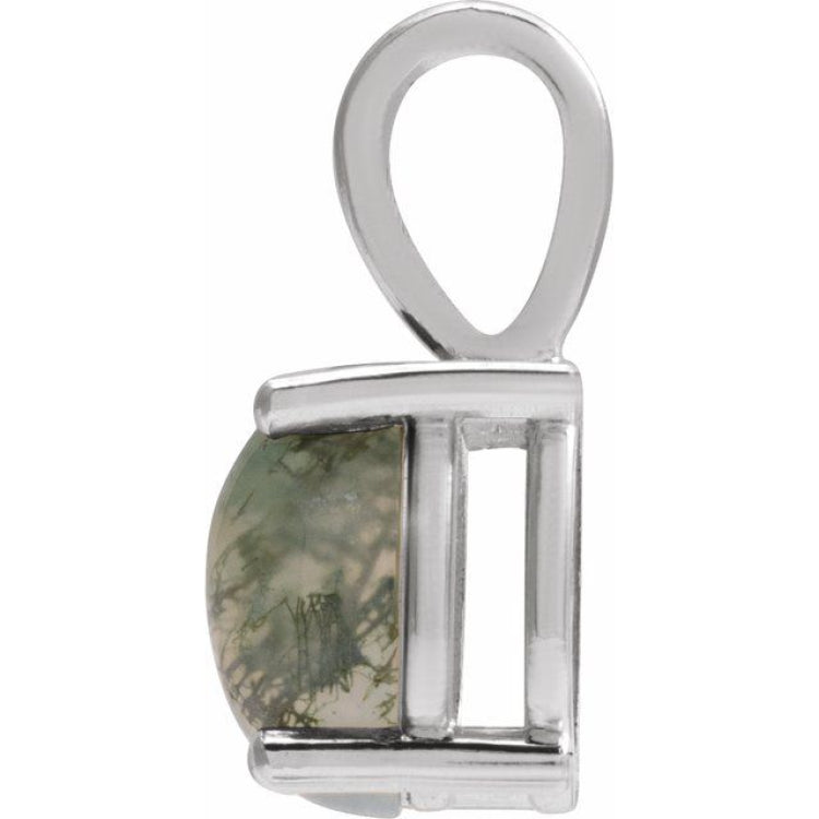 14K White Gold Natural Moss Agate Pendant