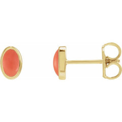 14K Yellow Gold Natural Pink Coral Earrings
