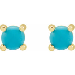 14K Yellow Gold 4 mm Natural Turquoise Earrings
