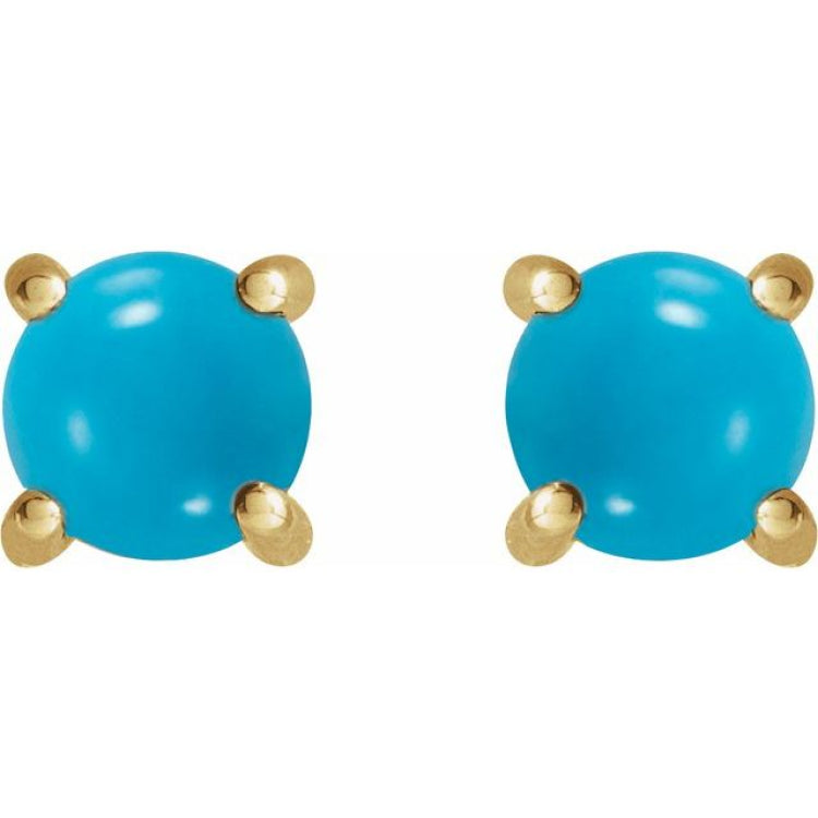 14K Yellow Gold 6 mm Natural Turquoise Earrings