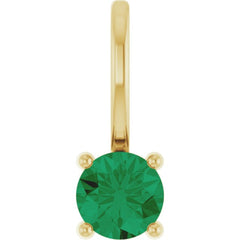 14K Yellow Gold Lab-Grown Emerald Solitaire Charm/Pendant