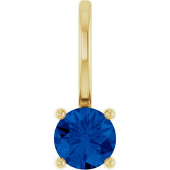 14K Yellow Gold Lab-Grown Blue Sapphire Solitaire Charm/Pendant