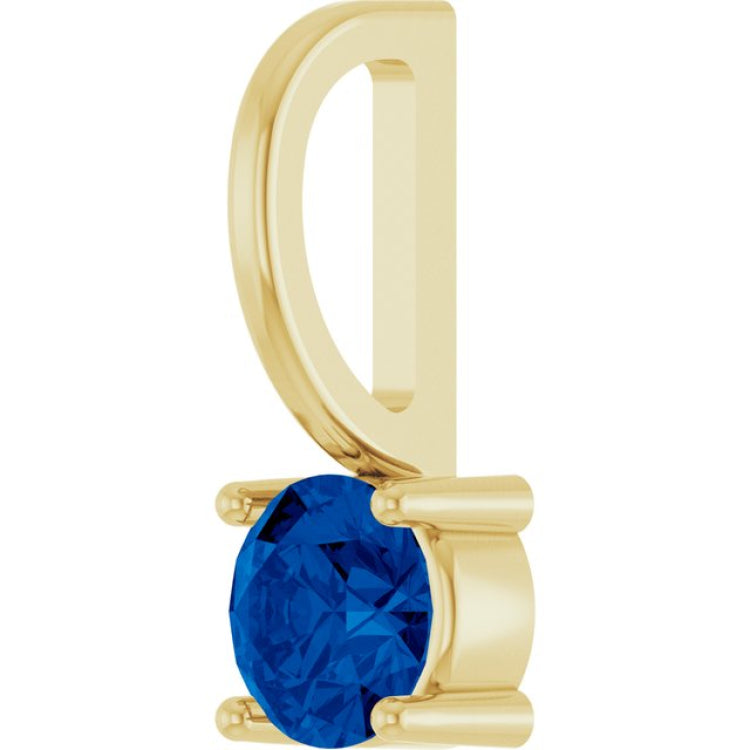 14K Yellow Gold Lab-Grown Blue Sapphire Solitaire Charm/Pendant