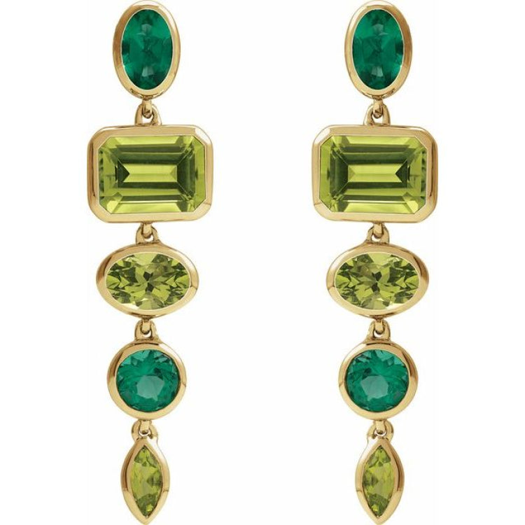 14K Yellow Gold Natural Peridot & Lab-Grown Emerald Dangle Earrings
