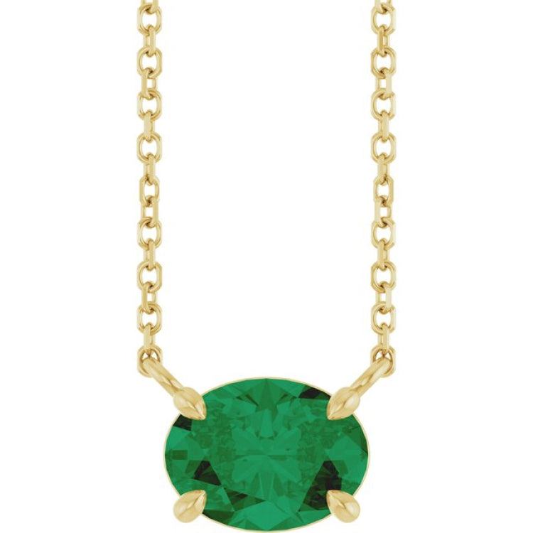 14K Yellow Gold Lab-Grown Emerald 18" Necklace