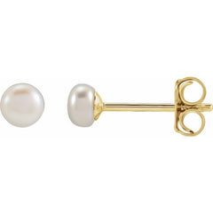14K Yellow Gold 3.5-4 mm Cultured White Freshwater Button Pearl Earrings