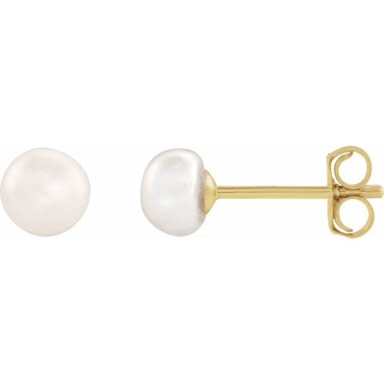 14K Yellow Gold 4-4.5 mm Cultured White Freshwater Button Pearl Earrings