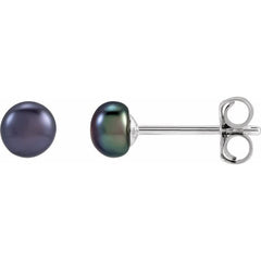 Sterling Silver 3.5-4 mm Cultured Black Freshwater Button Pearl Earrings