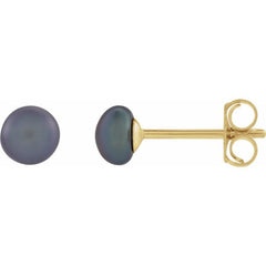 14K Yellow Gold 4-4.5 mm Cultured Black Freshwater Button Pearl Earrings