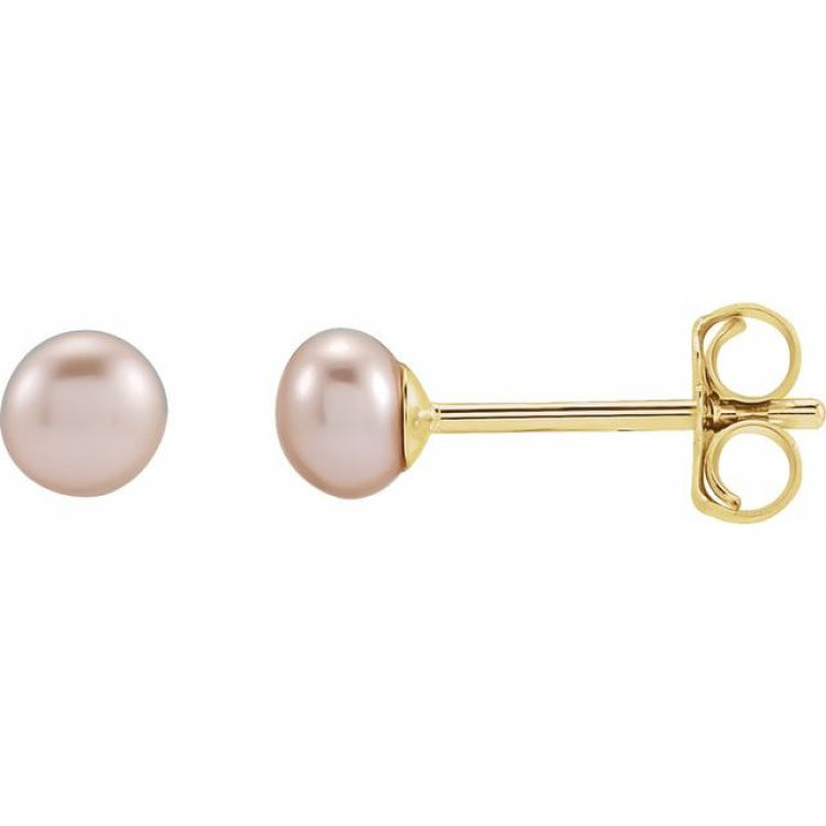 14K Yellow Gold Cultured Pink Freshwater Pearl Earrings
