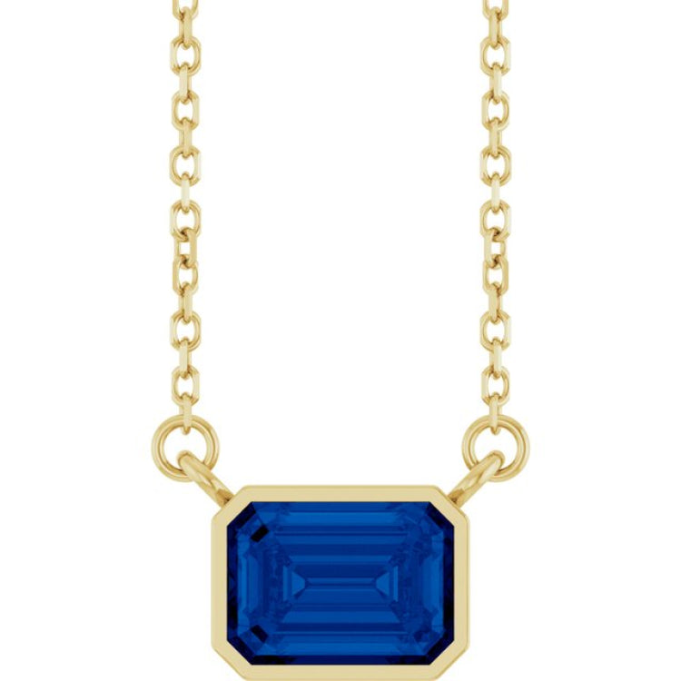 14K Yellow Gold Lab-Grown Blue Sapphire 18" Necklace