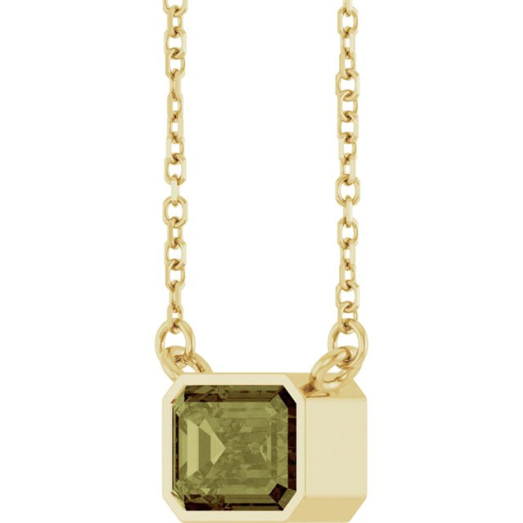 14K Yellow Gold Lab-Grown Green Sapphire 18" Necklace