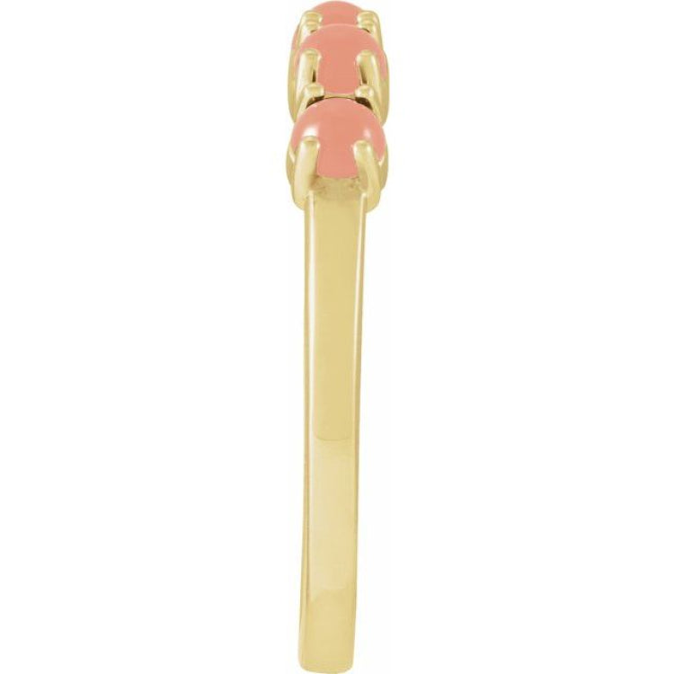 14K Yellow Gold Natural Pink Coral Cabochon Stackable Ring