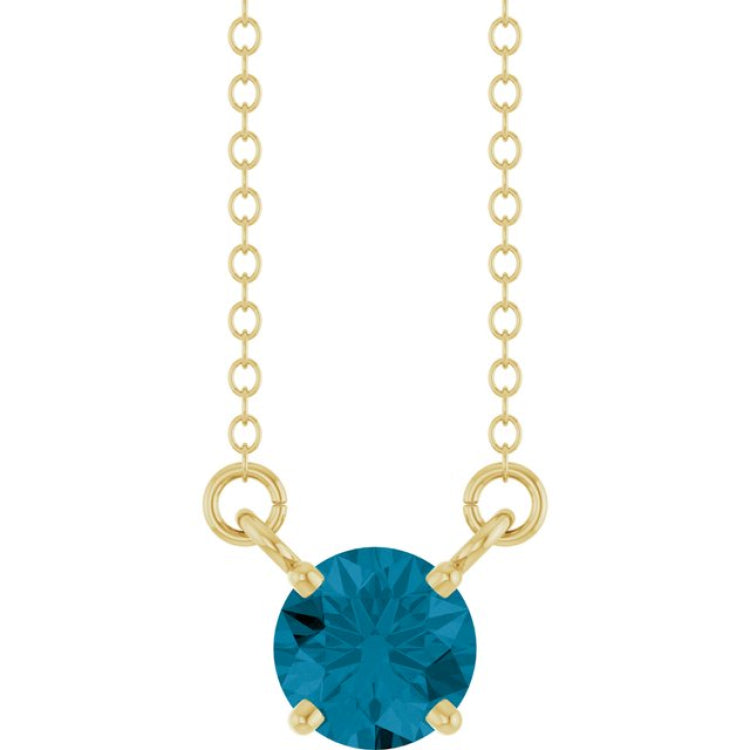 14K Yellow Gold Natural London Blue Topaz Solitaire 18" Necklace