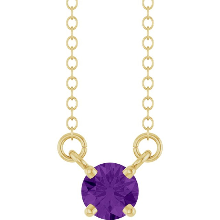 14K Yellow Gold Natural Amethyst Solitaire 18" Necklace