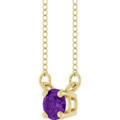 14K Yellow Gold Natural Amethyst Solitaire 18" Necklace