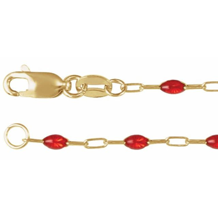 14K Yellow Gold-Filled 1.6 mm Red Enamel Paperclip-Style 18" Chain