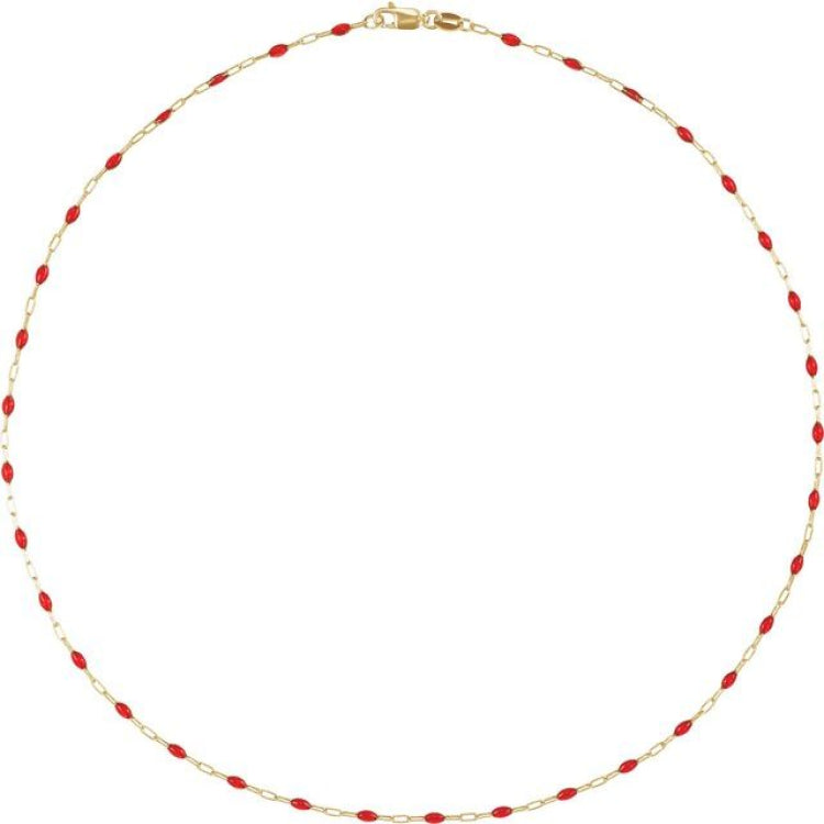 14K Yellow Gold-Filled 1.6 mm Red Enamel Bead Paperclip-Style 20" Chain