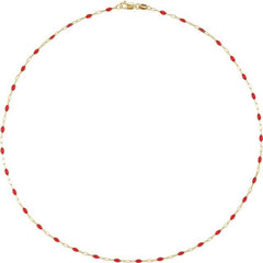 14K Yellow Gold-Filled 1.6 mm Red Enamel Bead Paperclip-Style 20" Chain