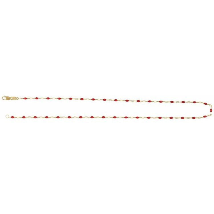 14K Yellow Gold-Filled 1.6 mm Red Enamel Bead Paperclip-Style 20" Chain