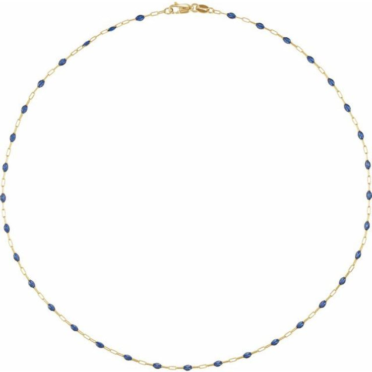 14K Yellow Gold-Filled 1.6 mm Blue Enamel Bead Paperclip-Style 20" Chain
