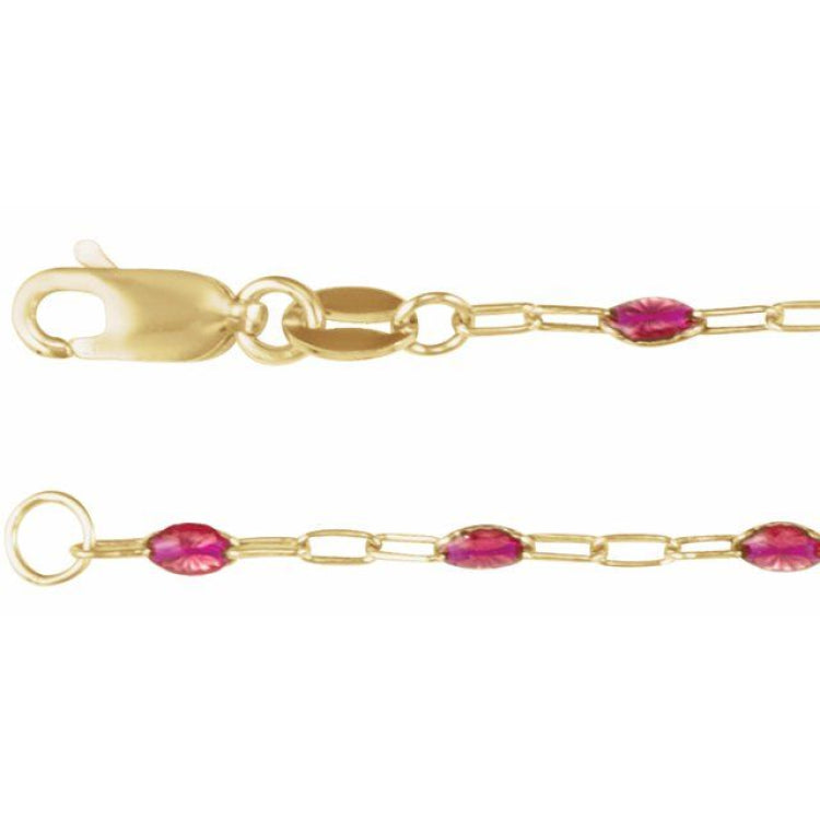 14K Yellow Gold-Filled 1.6 mm Pink Enamel Bead Paperclip-Style 18" Chain