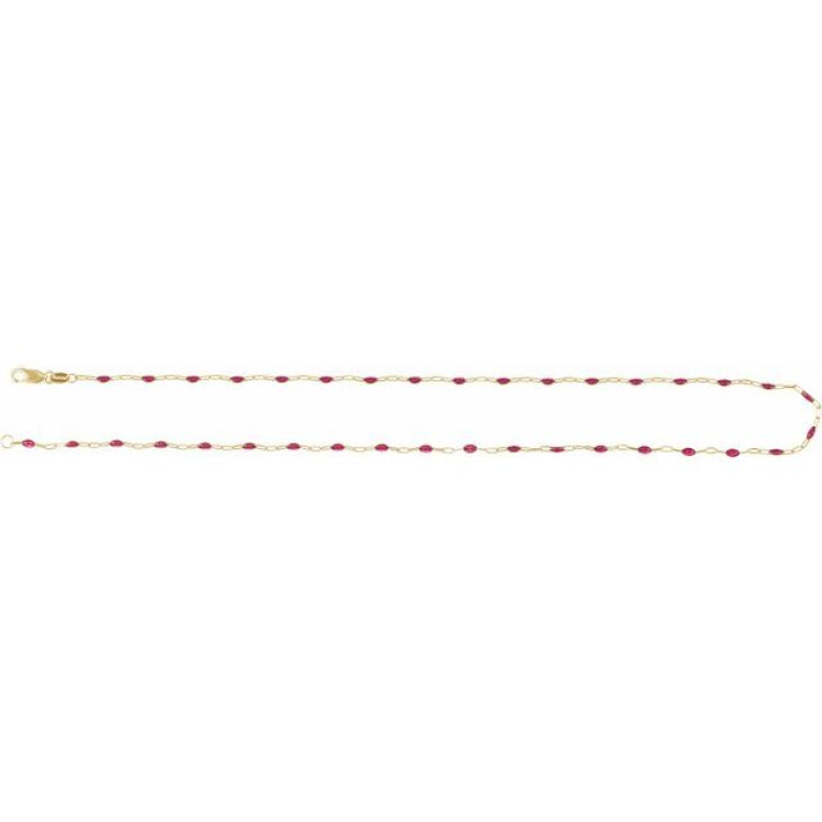 14K Yellow Gold-Filled 1.6 mm Pink Enamel Bead Paperclip-Style 18" Chain
