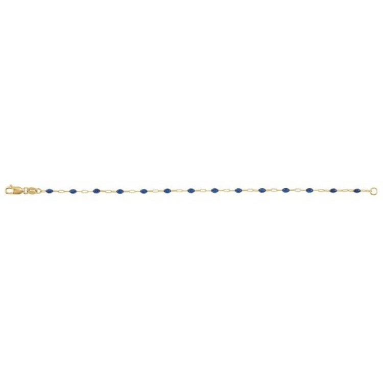 14K Yellow Gold-Filled 1.6 mm Blue Enamel Bead Paperclip-Style 7" Chain