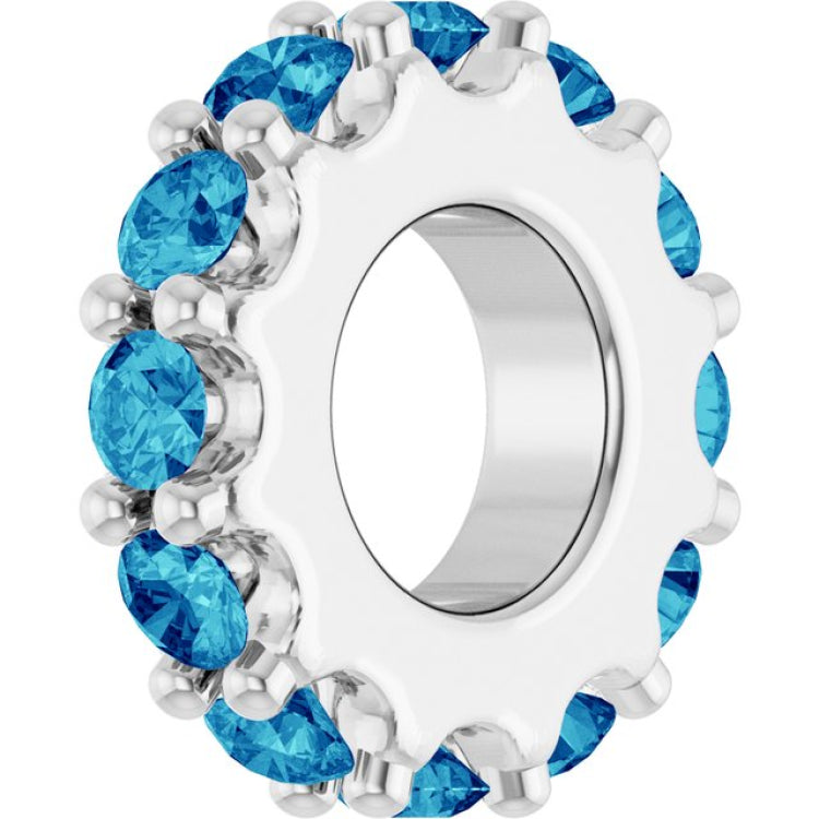 14K White Gold Natural Blue Zircon Spacer Charm/Pendant