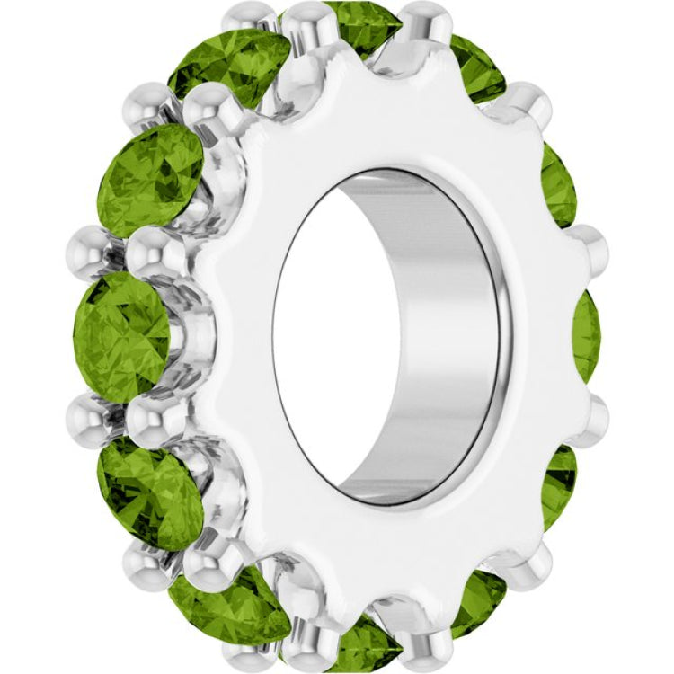 14K White Gold Natural Peridot Spacer Charm/Pendant