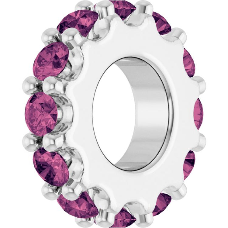 14K White Gold Natural Pink Tourmaline Spacer Charm/Pendant
