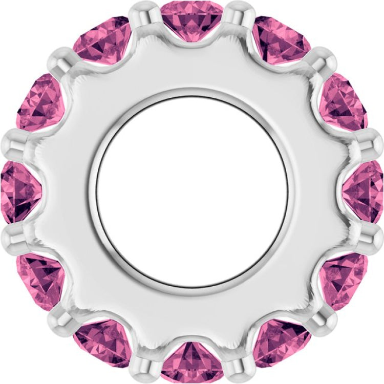 14K White Gold Natural Pink Tourmaline Spacer Charm/Pendant