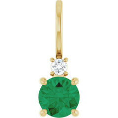 14K Yellow Gold Lab-Grown Emerald  & .03 CT Natural Diamond Charm/Pendant