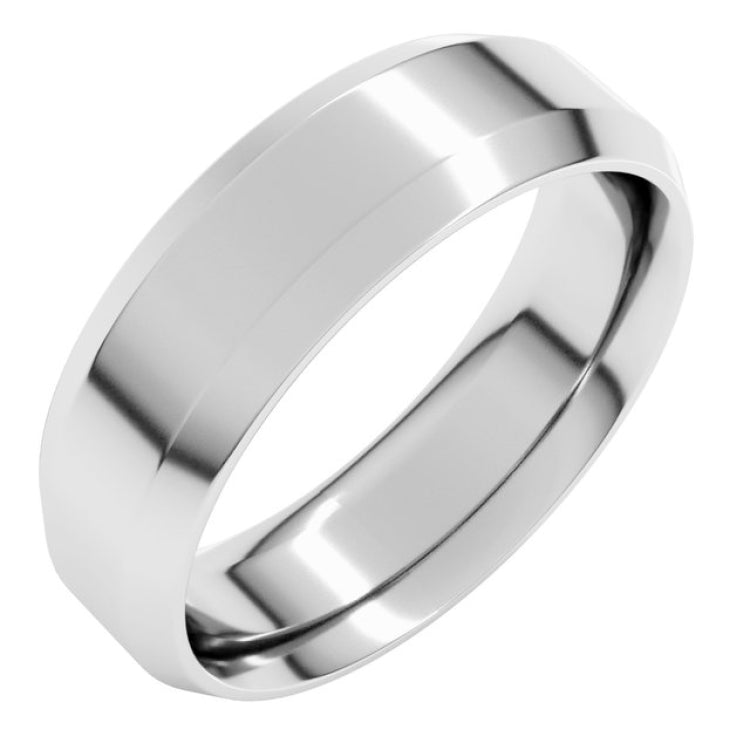 14K White Gold 6 mm Beveled-Edge Comfort-Fit Flat Band Size 10