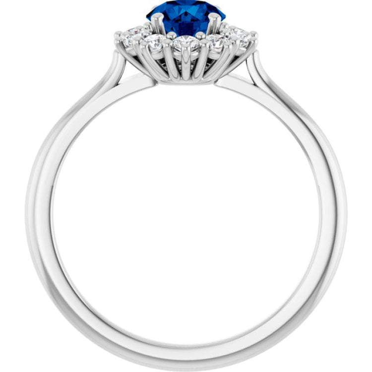 14K White Gold Lab-Grown Blue Sapphire & 1/4 CTW Lab-Grown Diamond Halo-Style Ring