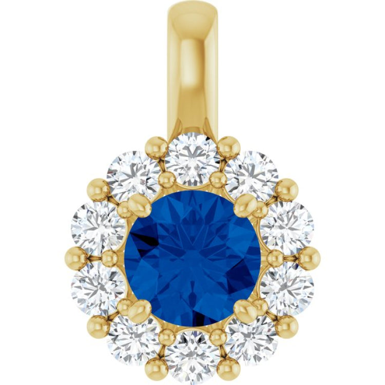 14K Yellow Gold Lab-Grown Blue Sapphire & 1/3 CTW Lab-Grown Diamond Pendant