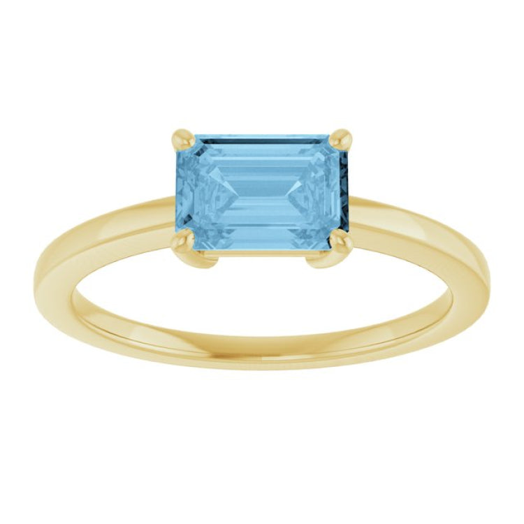 14K Yellow Gold Natural Sky Blue Topaz Solitaire Ring
