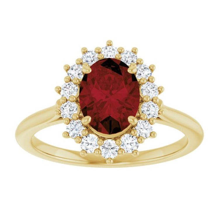 14K Yellow Gold Natural Mozambique Garnet & 1/3 CTW Lab-Grown Diamond Ring