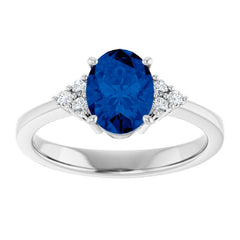 14K White Gold Lab-Grown Blue Sapphire and 1/10 CTW Lab-Grown Diamond Ring