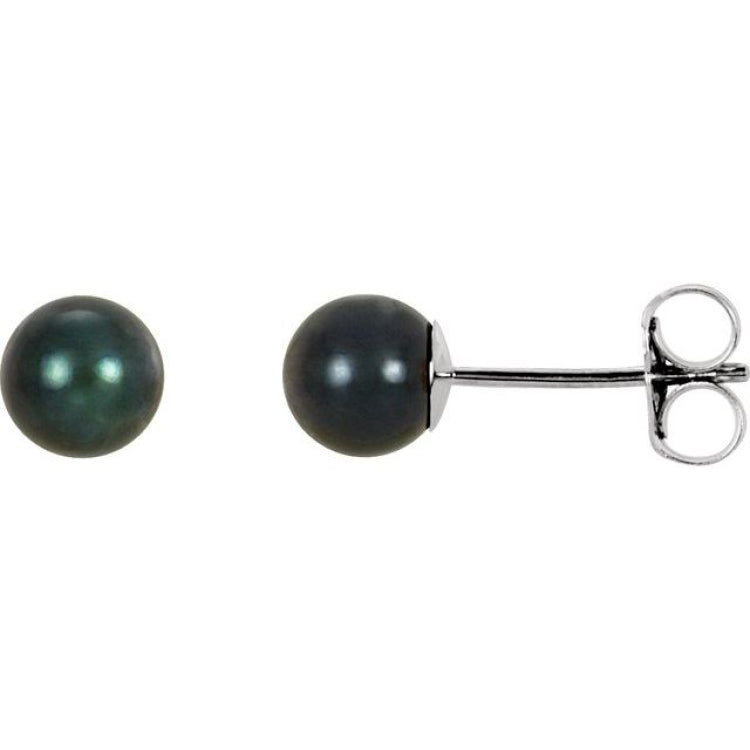 14K White Gold  5 mm Cultured Black Akoya Pearl Earrings